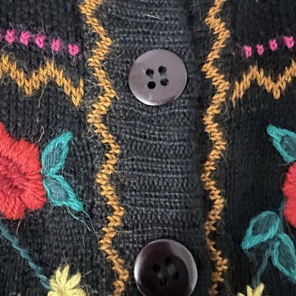 Manos Alpaca Men Cardigan Sweater Size S Floral Embroidered Button Down Front - Picture 4 of 11